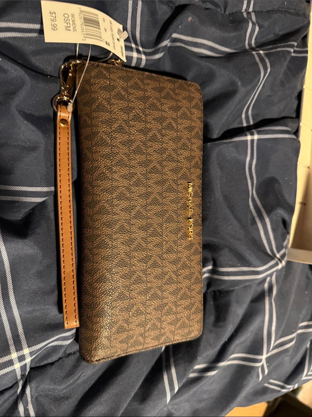 Michael Kors Brown and Tan Signature Zip Wristlet